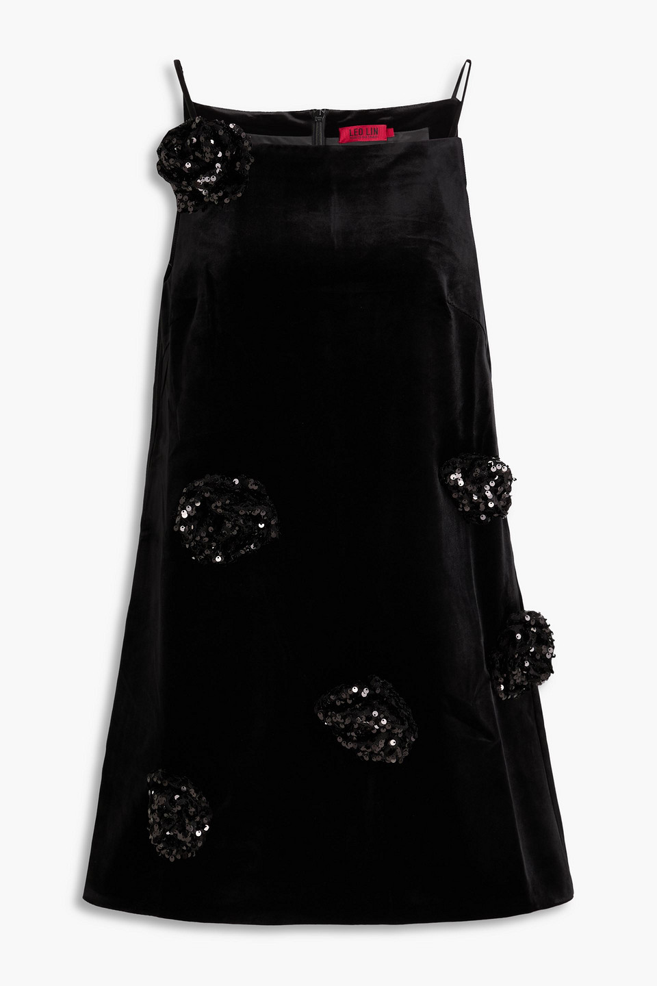 leo lin - leia sequin-embellished velvet mini dress - black - uk 8