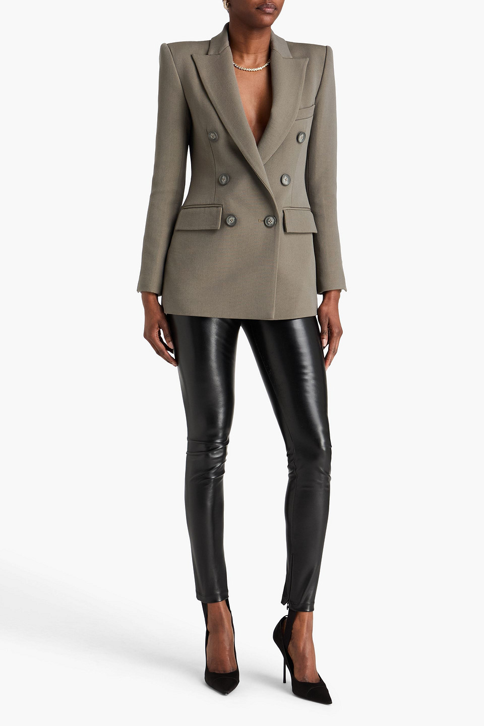  Alex Perry - Double-breasted Grain De Poudre Wool-blend Blazer - Neutral - Uk 6 