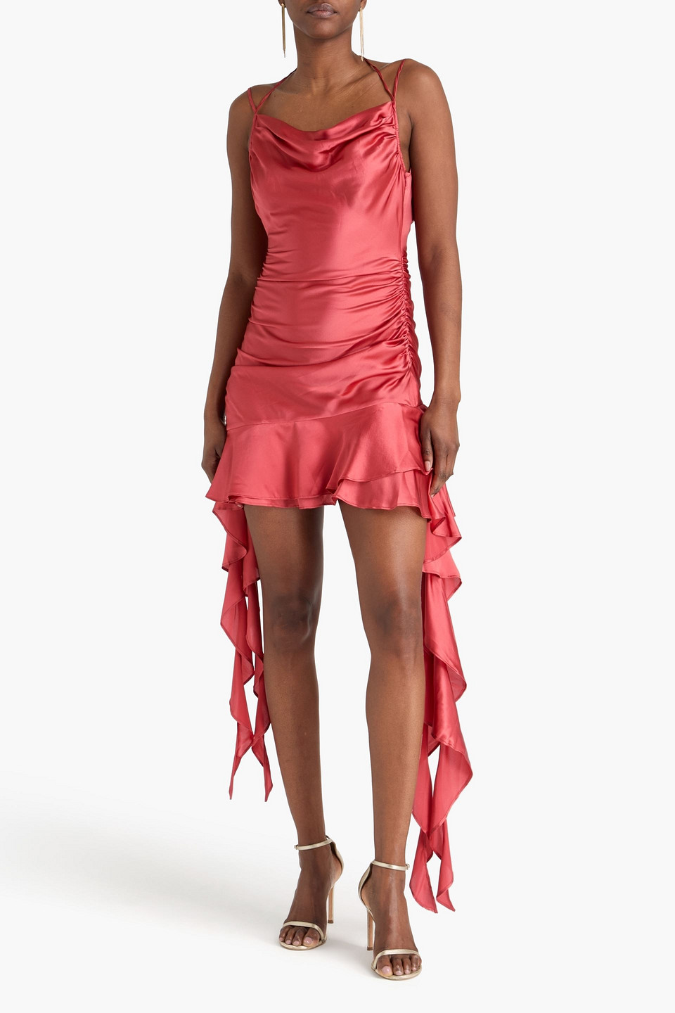  Leo Lin - Drapiertes Minikleid „alba“ Aus Seide Mit Rüschen - Rot - Uk 6 