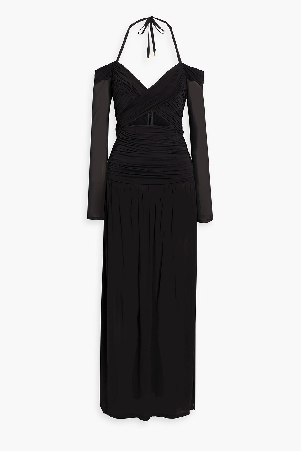 zimmermann - cutout ruched jersey halterneck maxi dress - black - 0