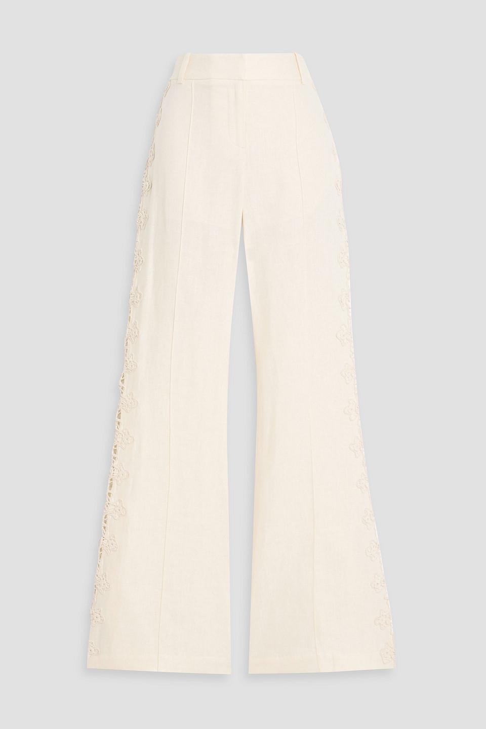 zimmermann - crochet-trimmed linen wide-leg pant - white - 1