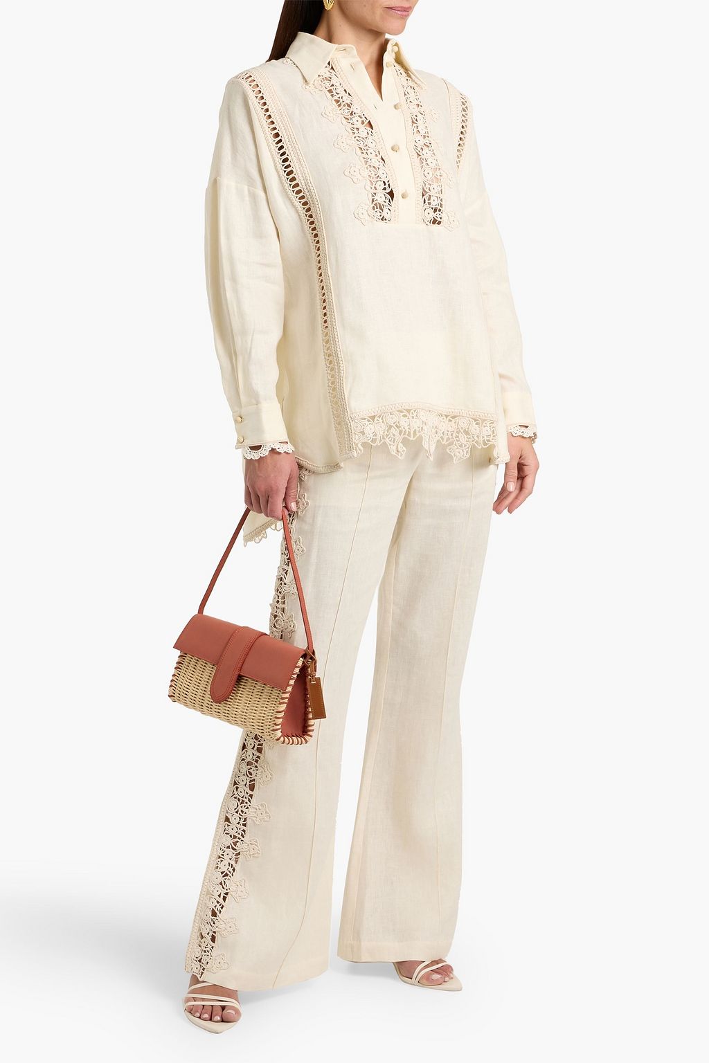 ZIMMERMANN Crochet-trimmed linen wide-leg pant | THE OUTNET