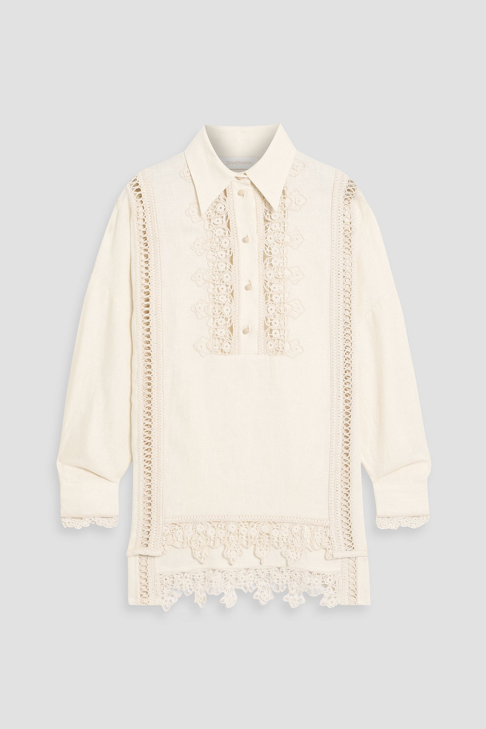 zimmermann - crochet-trimmed linen shirt - white - 3