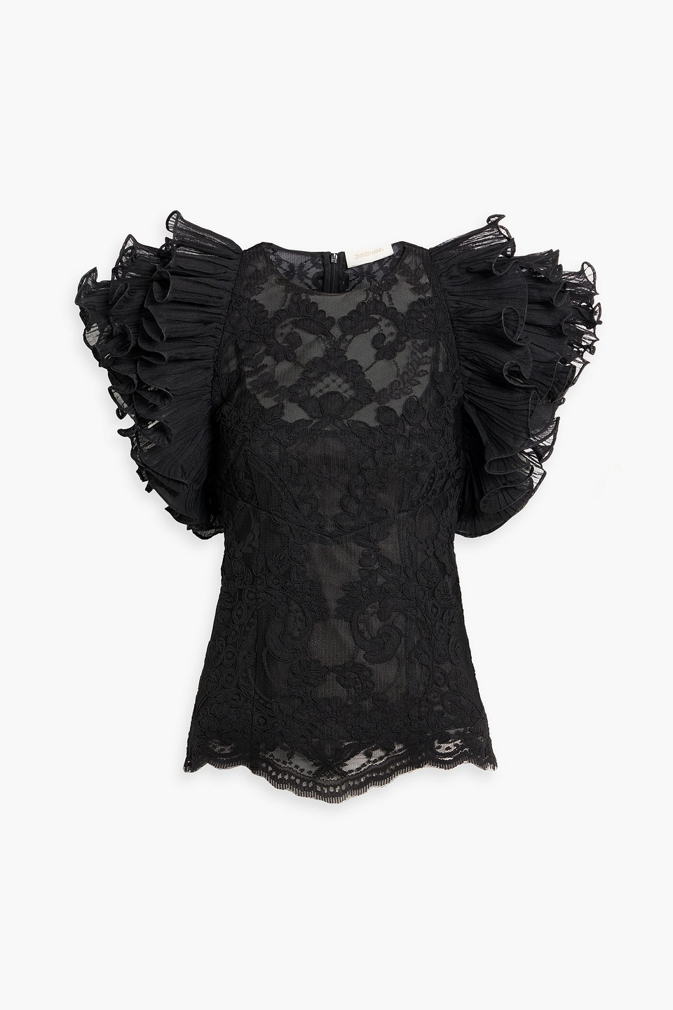 zimmermann - ruffled corded lace top - black - 00