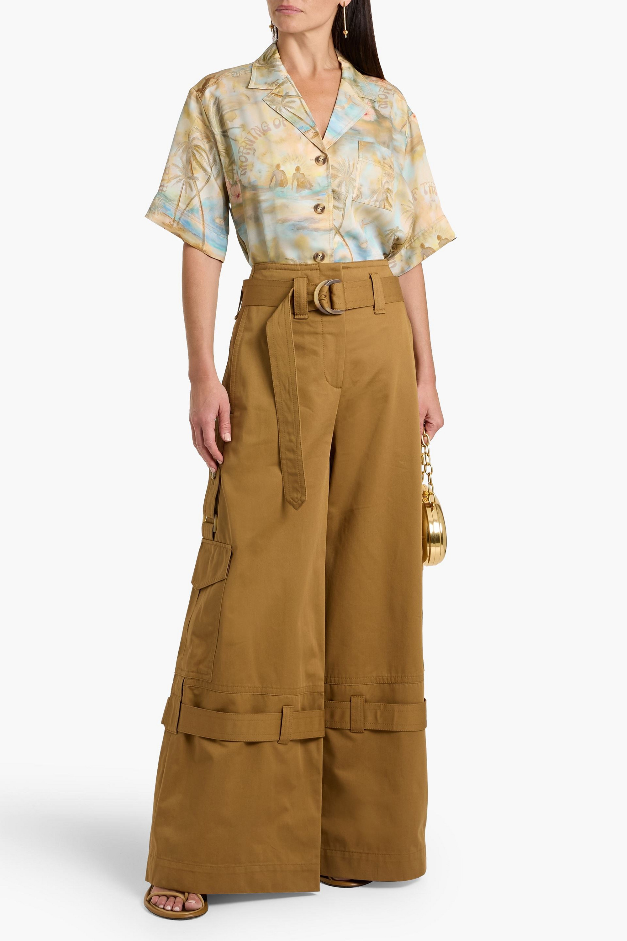 Zimmermann Belted cotton-twill wide-leg pants