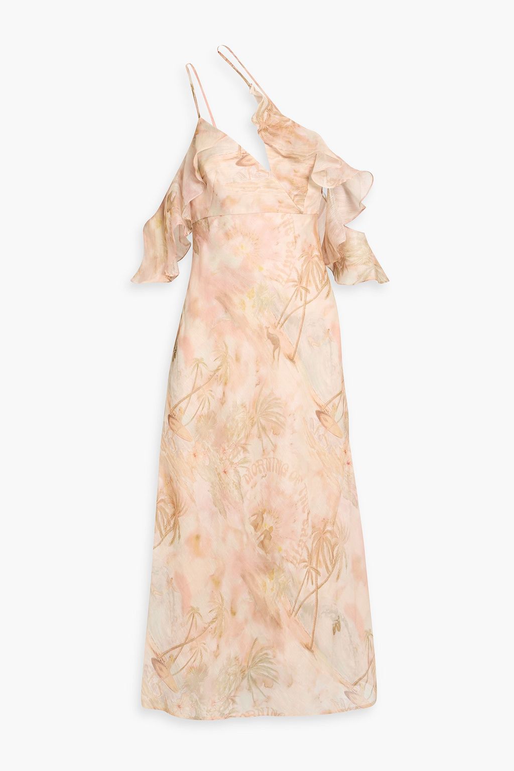 ZIMMERMANN Ruffled printed linen and silk-blend midi dress | THE OUTNET ZIMMERMANN Ruffled printed linen and silk-blend midi dress | THE OUTNET