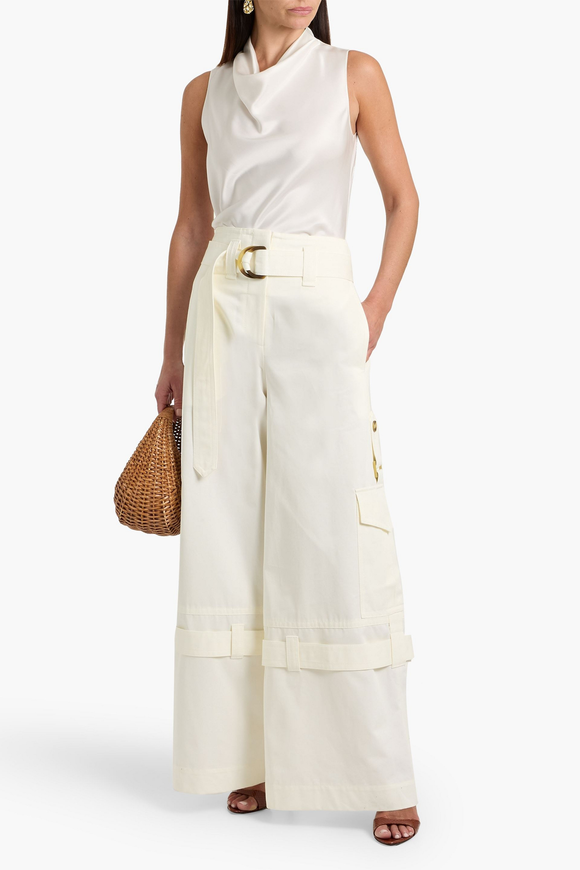 Zimmermann Belted cotton-twill wide-leg pants
