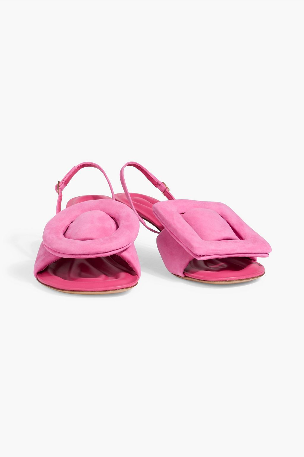 JACQUEMUS Cuscinu embellished leather and suede slingback sandals