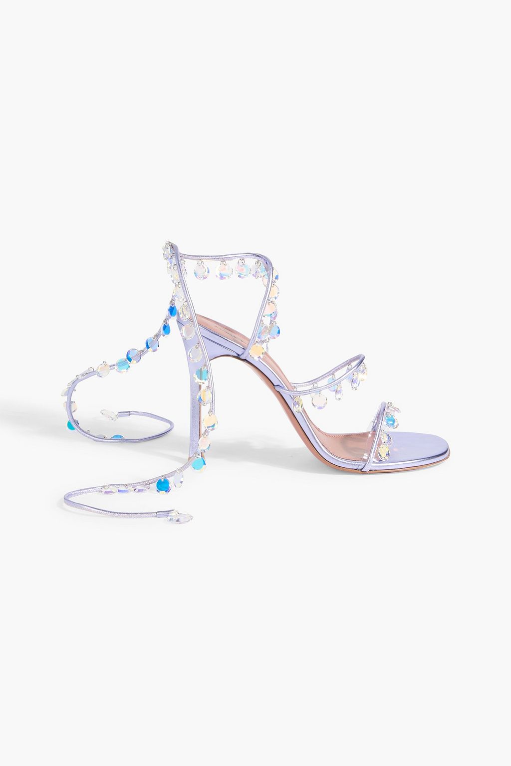 AMINA MUADDI Tina 105 crystal-embellished metallic leather sandals