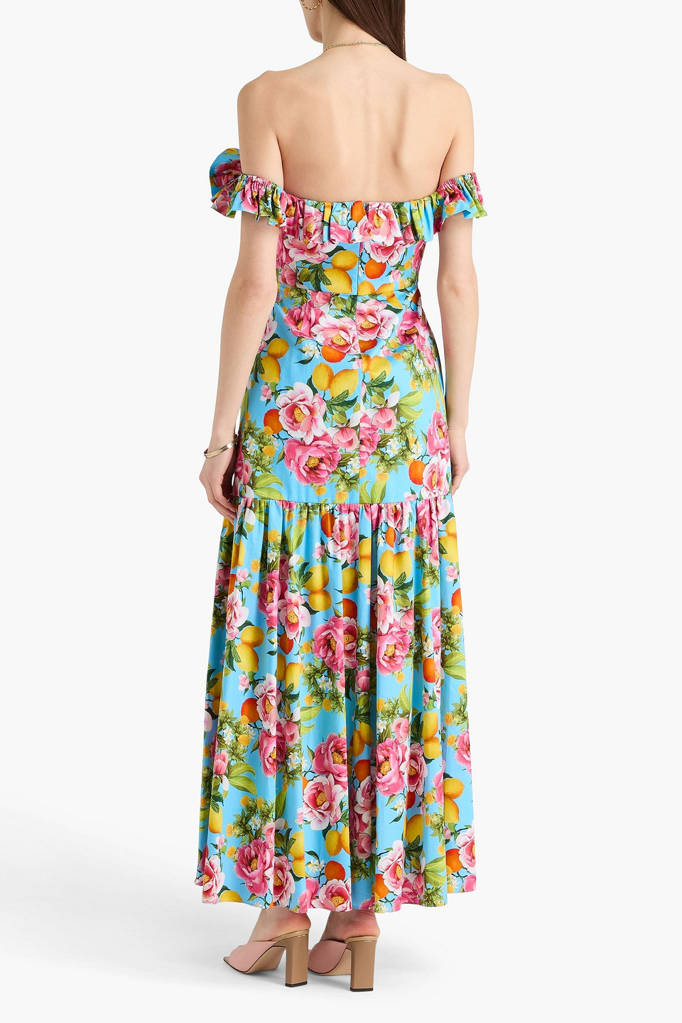  Borgo De Nor - Farrah Off-the-shoulder Ruffled Floral-print Cotton-sateen Maxi Dress - Blue - Uk/au 6 