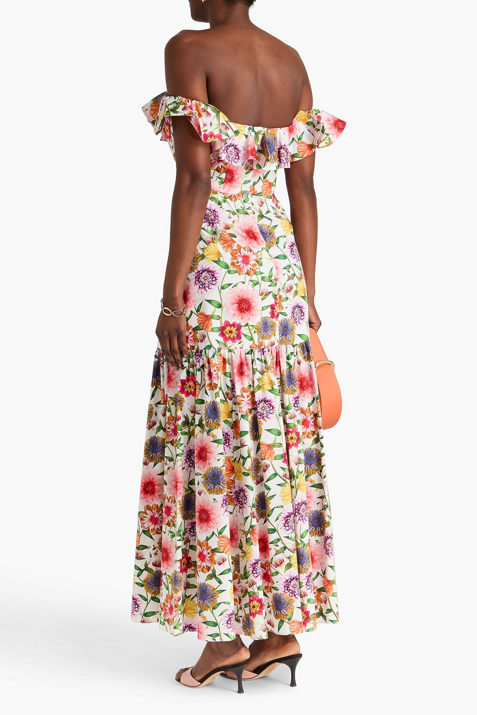  Borgo De Nor - Schulterfreies Maxikleid „jazella“ Aus Baumwolle Mit Rüschen Und Floralem Print - Bunt - Uk 10 