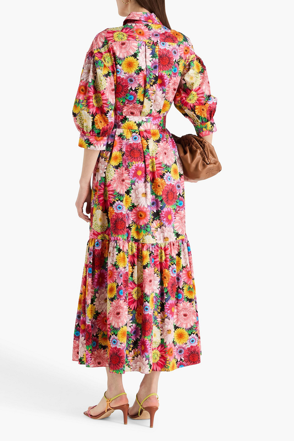  Borgo De Nor - Hemdkleid „bianca“ In Maxilänge Aus Baumwollsatin Mit Floralem Print Und Gürtel - Bunt - Xs 