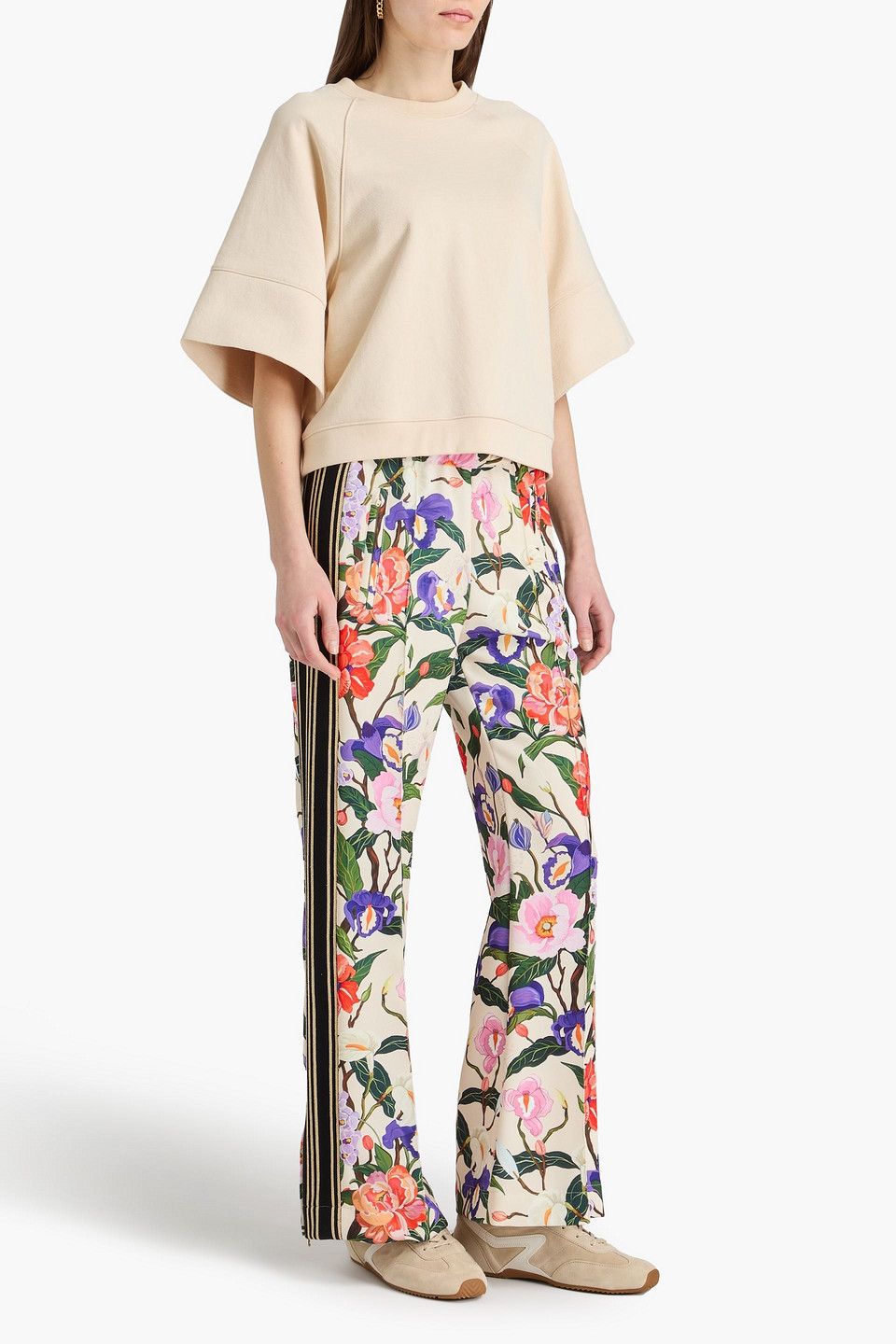  Borgo De Nor - Track Pants „aubrielle“ Aus Crêpe Mit Floralem Print Und Metallic-effekt - Weiß - Uk 6 