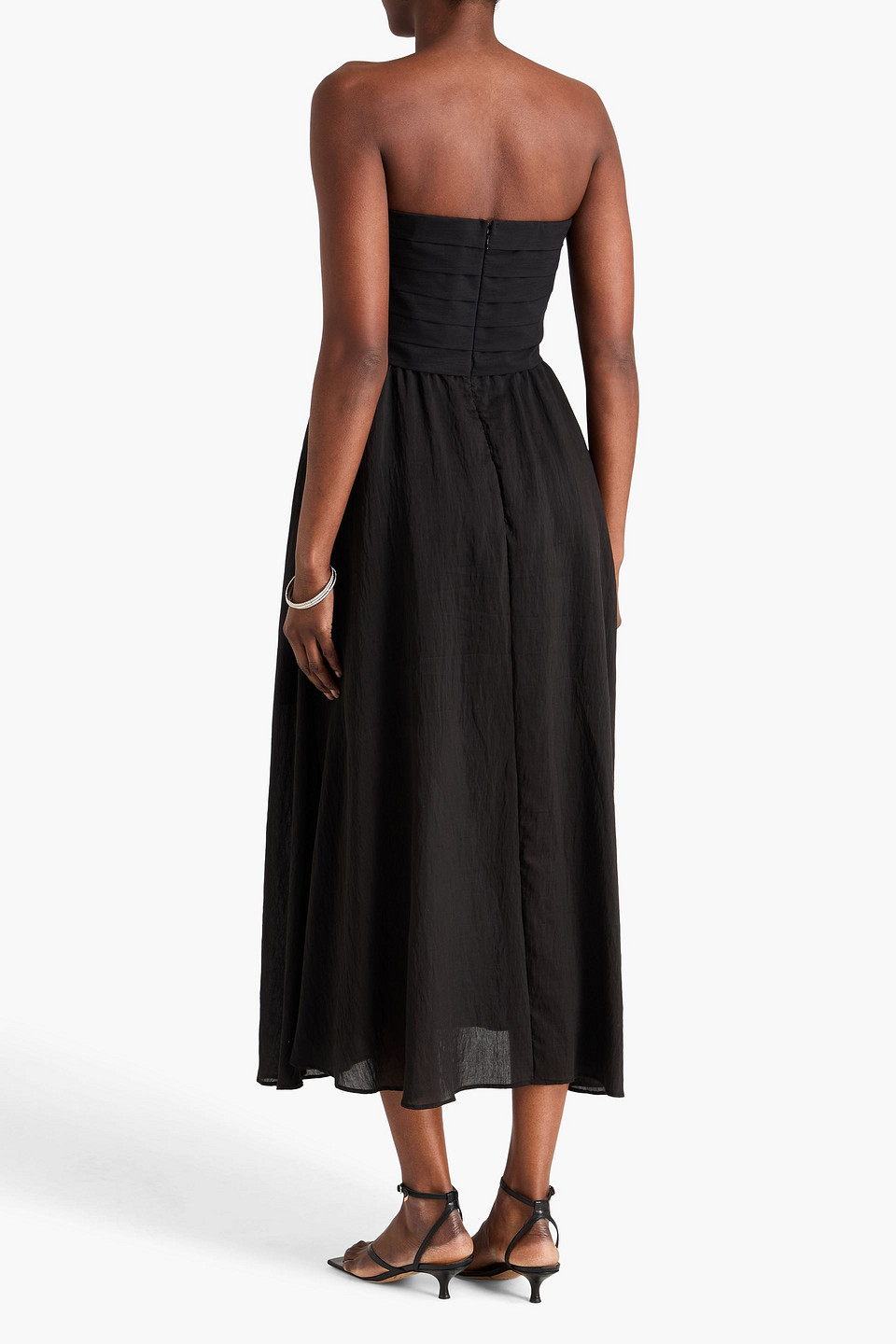  Sandro - Trägerloses Midikleid Aus Einer Lyocellmischung Mit Falten - Schwarz - Fr 40 