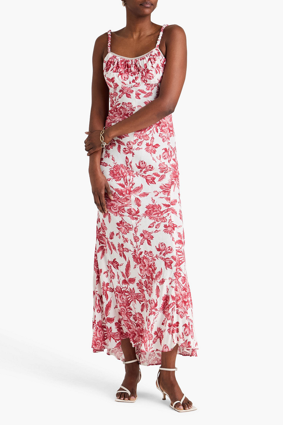  Sandro - Maxikleid Aus Jacquard Mit Floralem Print - Rot - Fr 40 