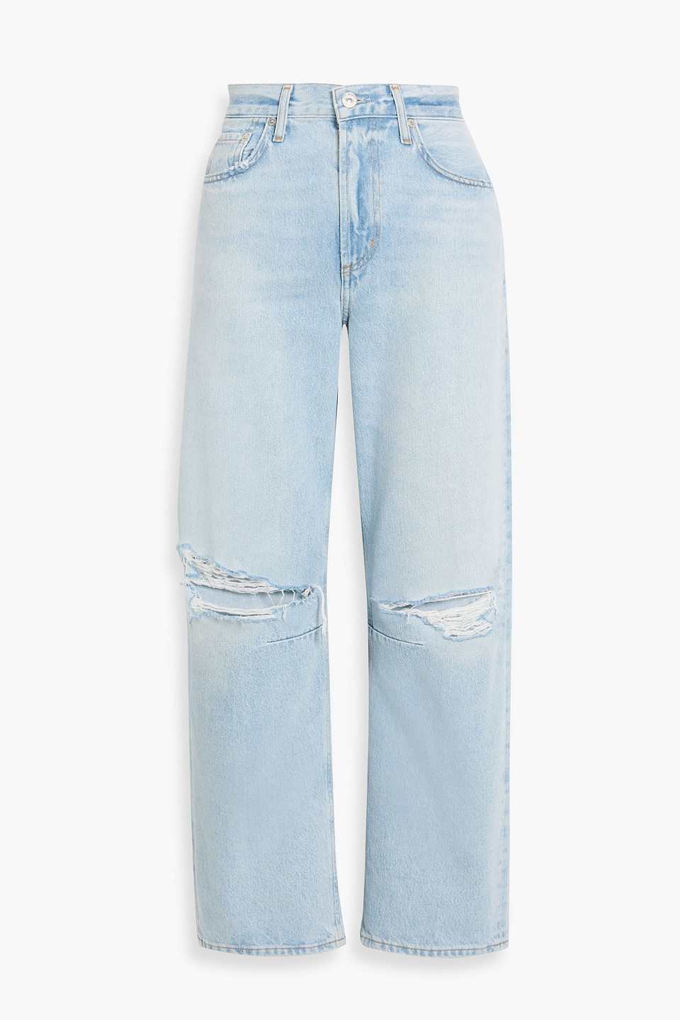 citizens of humanity - miro distressed high-rise barrel-leg jeans - blue - 25