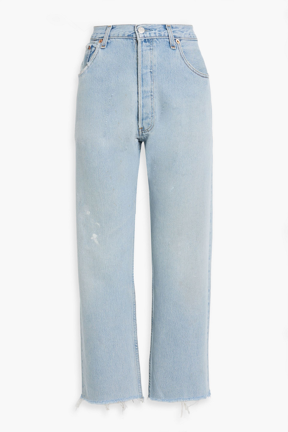 Re/done With Levi's Frayed High-rise Straight-leg Jeans In Blue