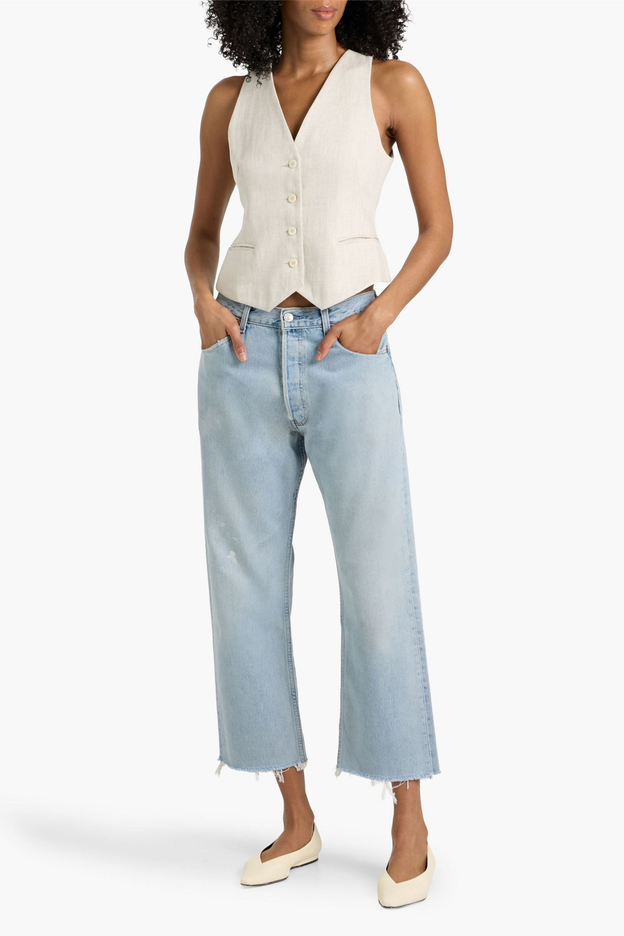 RE/DONE WITH LEVI'S Frayed high-rise straight-leg jeans