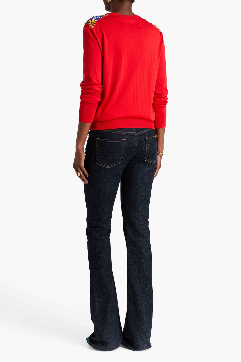  Dolce&gabbana - Strickpullover Mit Einsätzen Aus Bedrucktem Seiden-twill - Rot - It 36 