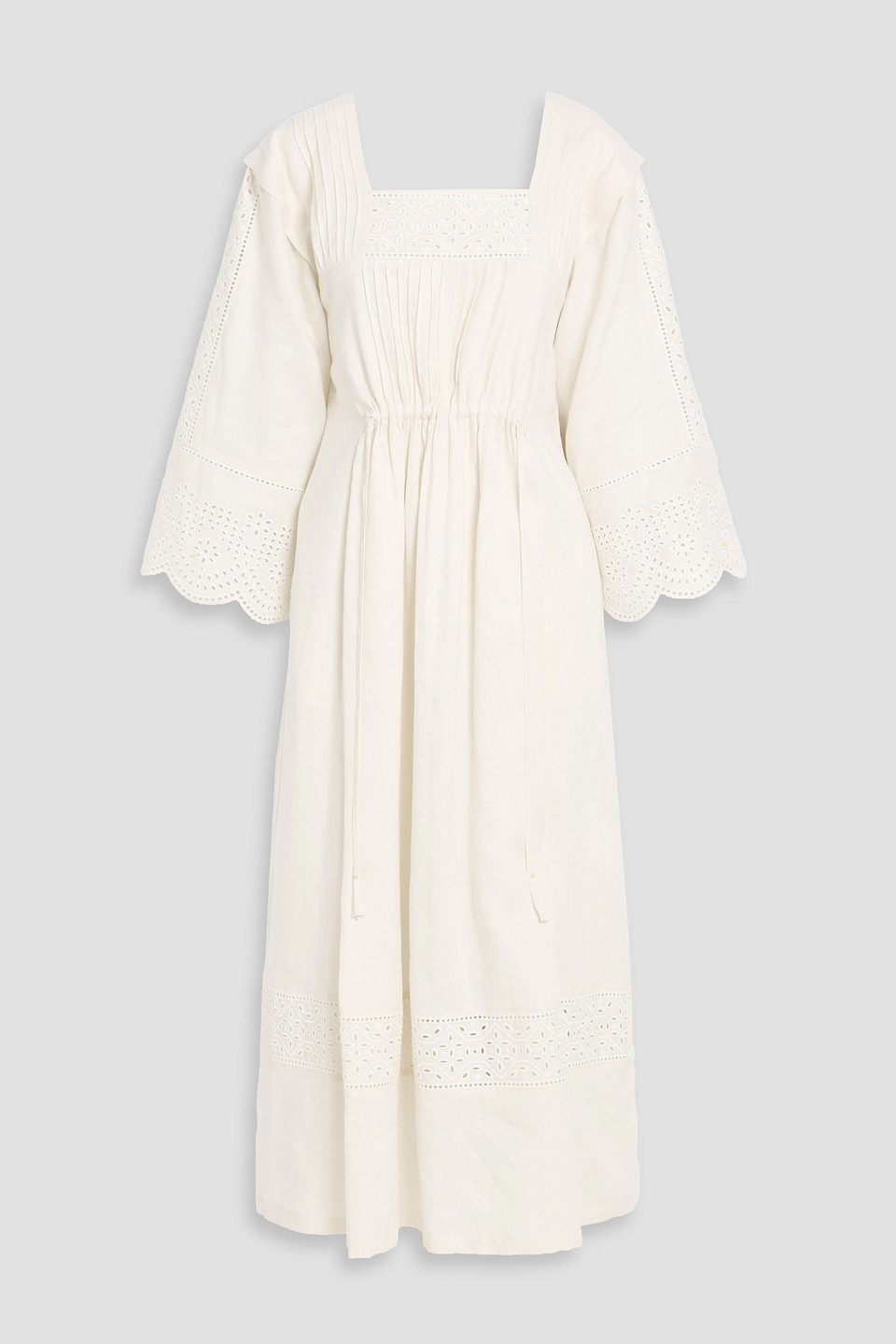 weekend max mara - luglio broderie anglaise-trimmed linen midi dress - white - it 44