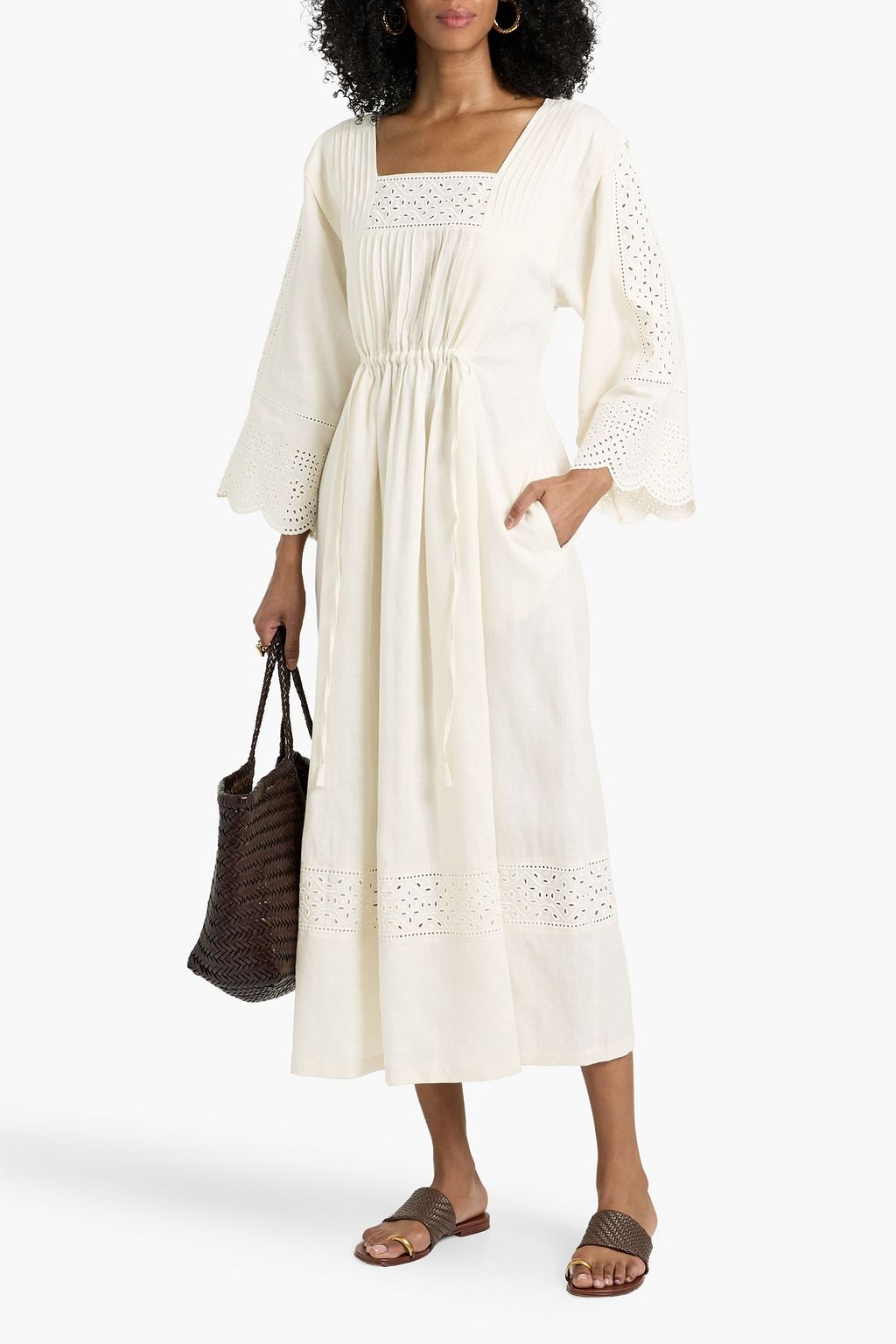 WEEKEND MAX MARA Luglio broderie anglaise-trimmed linen midi dress | THE OUTNET WEEKEND MAX MARA Luglio broderie anglaise-trimmed linen midi dress | THE OUTNET