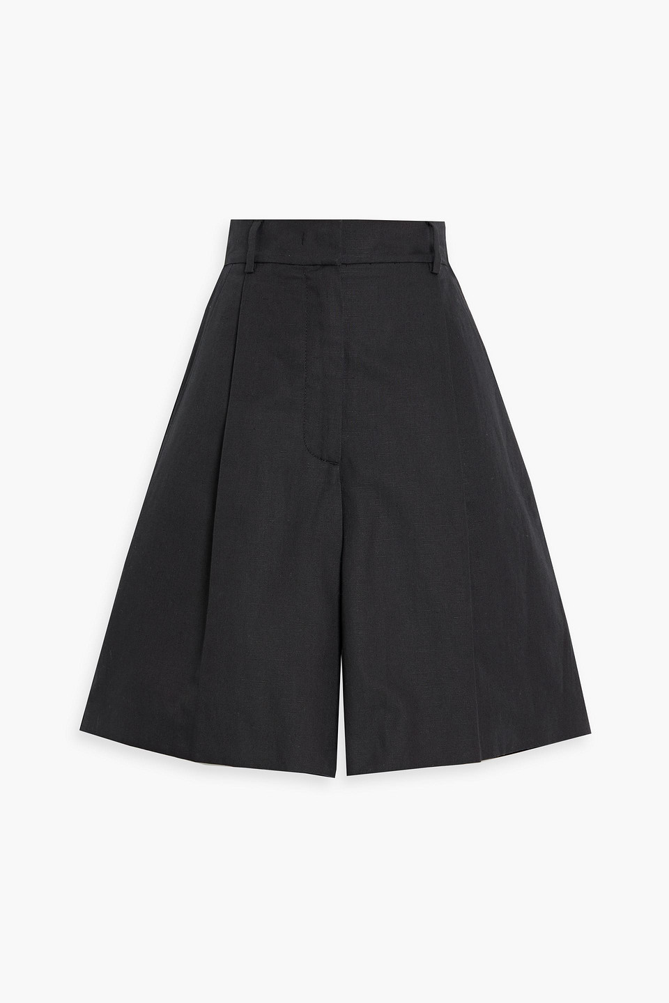 Weekend Max Mara Ecuba Pleated Cotton And Linen-blend Shorts In Black
