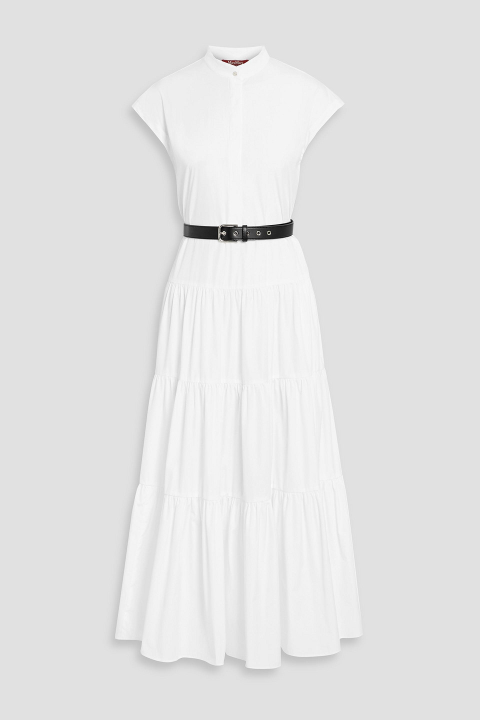 max mara - bairo tiered cotton-poplin midi dress - white - it 44