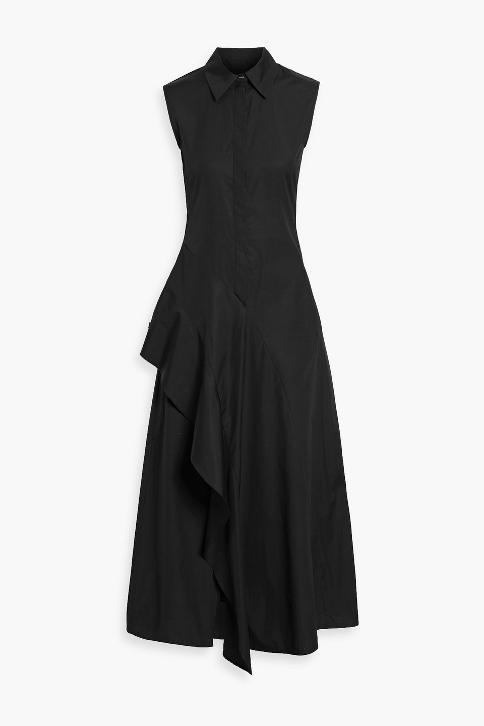 Max Mara Keras Ruffled Cutout Cotton-poplin Maxi Shirt Dress In Black