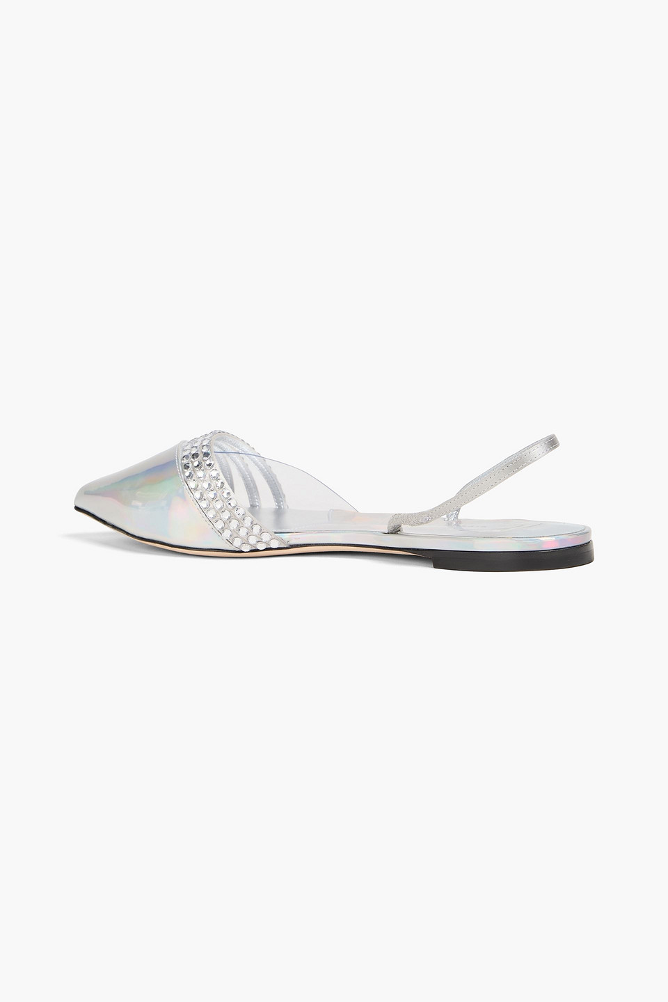  Giuseppe Zanotti - Stenty Argento Crystal-embellished Iridescent Slingback Point-toe Flats - Metallic - Eu 36 