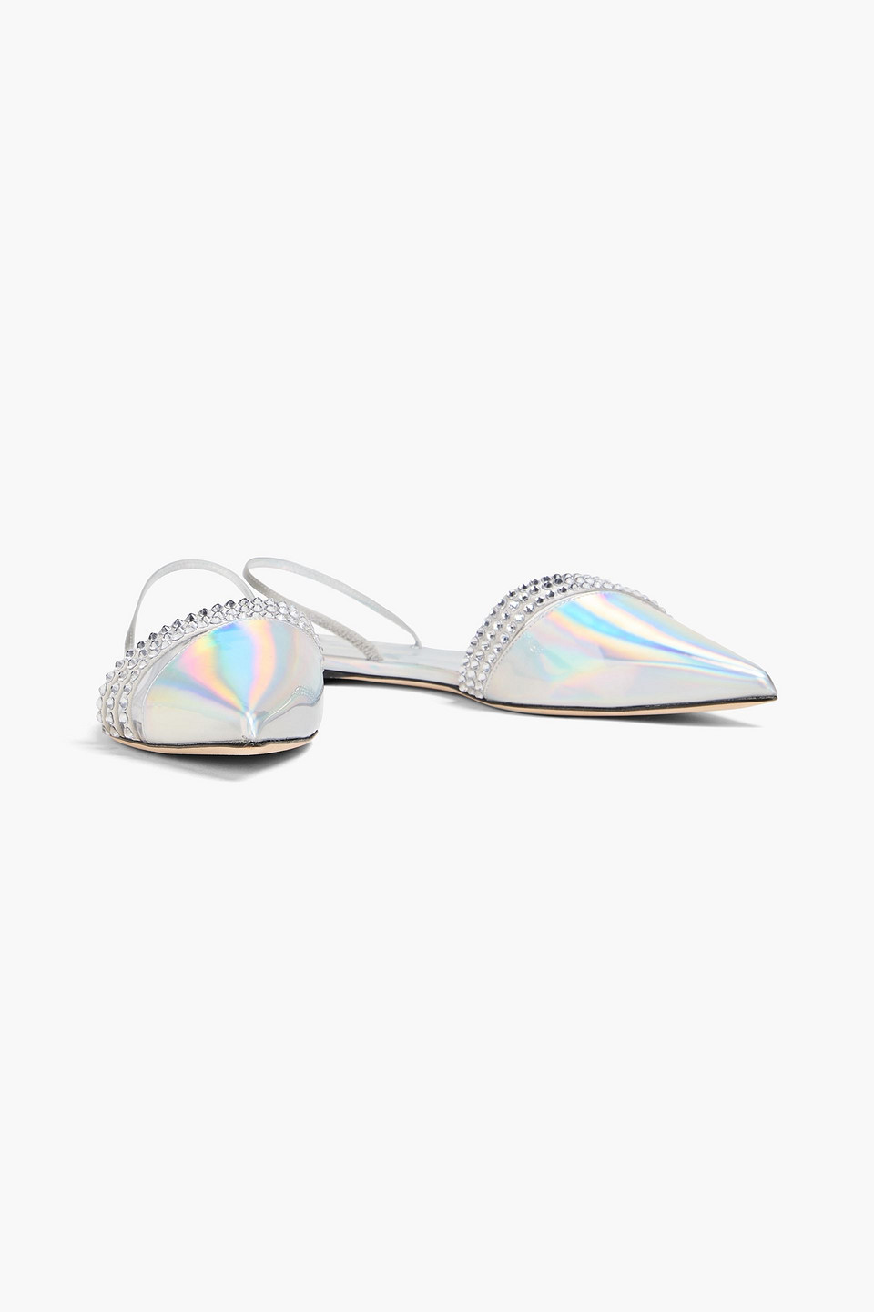  Giuseppe Zanotti - Stenty Argento Crystal-embellished Iridescent Slingback Point-toe Flats - Metallic - Eu 36 