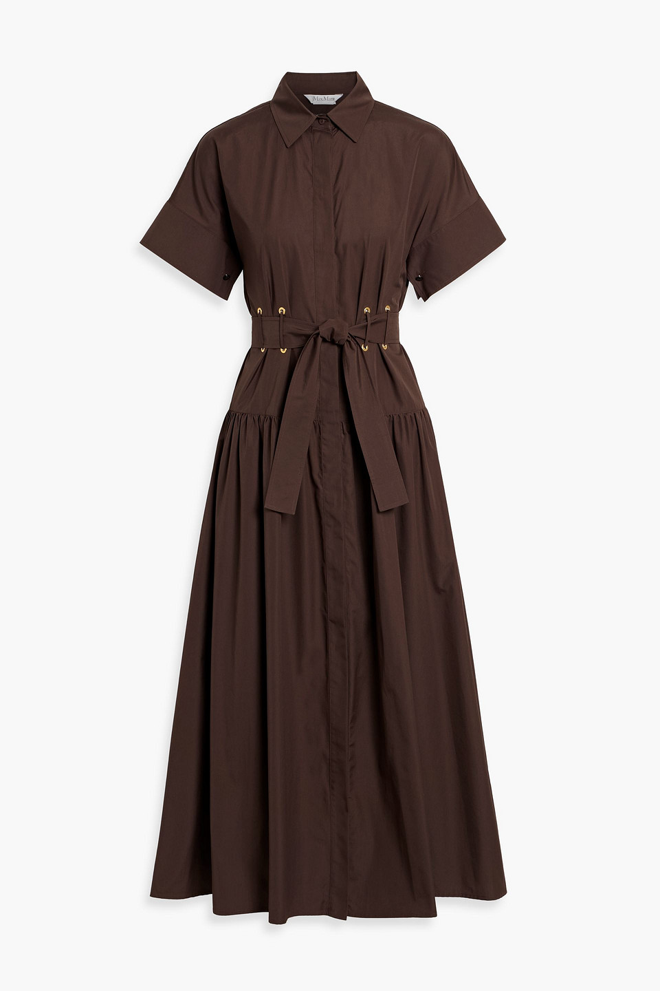 Max Mara Agoraio Belted Cotton-poplin Midi Shirt Dress In Brown