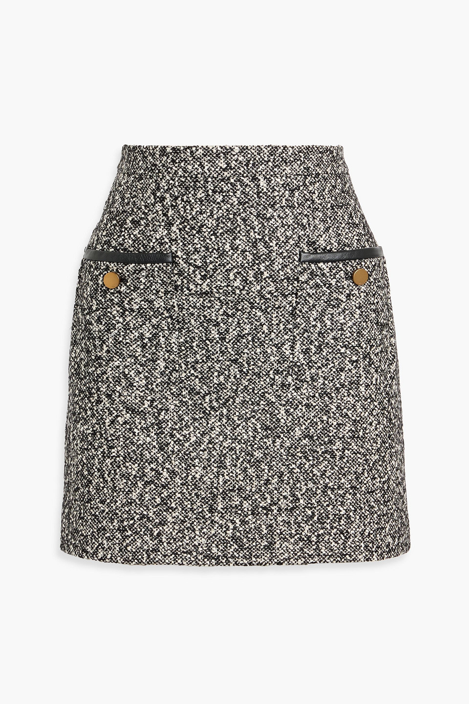 max mara - cosa leather-trimmed wool-blend tweed mini skirt - black - it 36