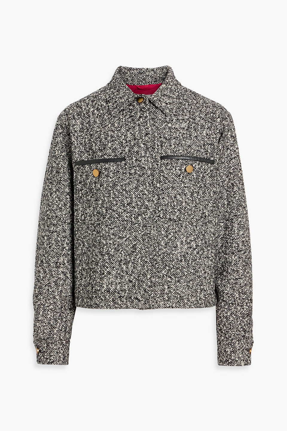 max mara - demien leather-trimmed wool-blend tweed jacket - black - it 36