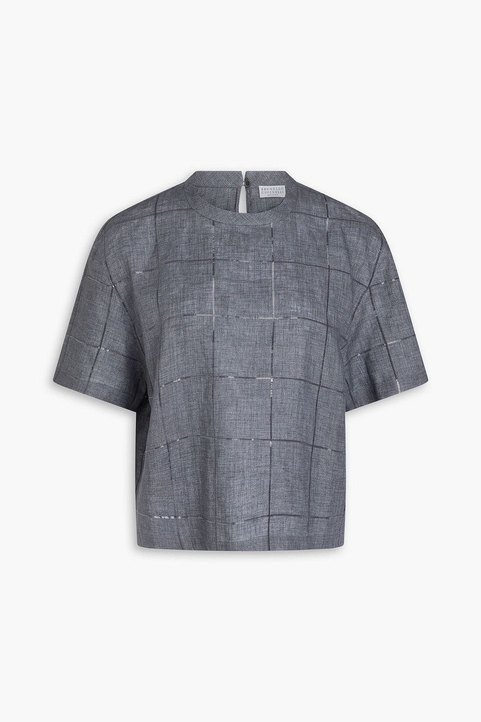 Brunello Cucinelli Sequin-embellished Linen Top In Gray