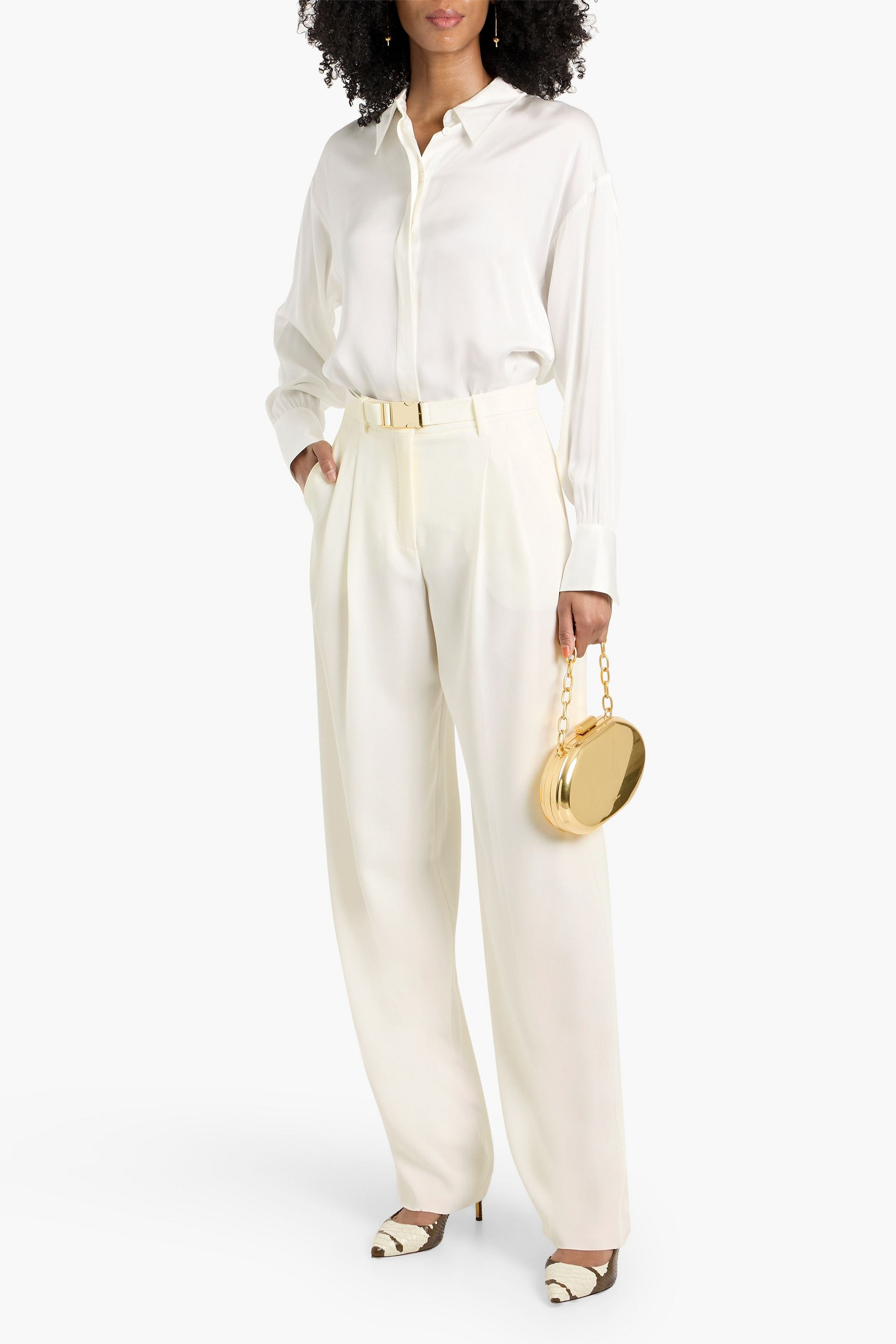 MAX MARA STUDIO Belted pleated crepe tapered pants