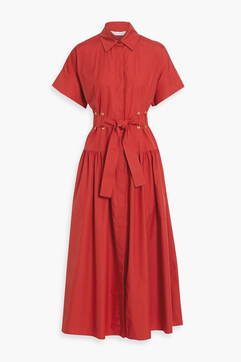max mara - agoraio belted cotton-poplin midi shirt dress - red - it 36