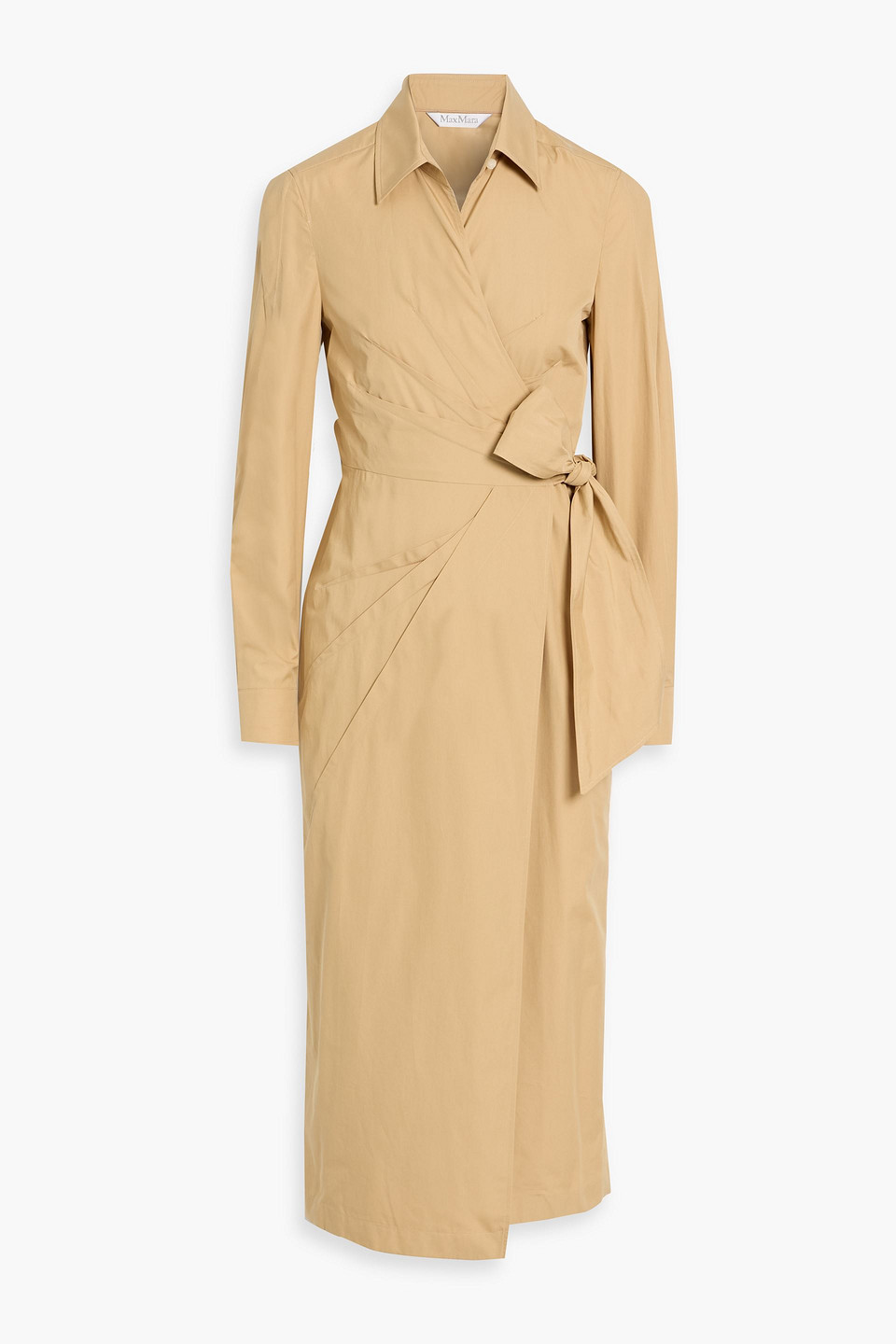max mara - agrume pleated cotton-poplin midi wrap dress - neutral - it 36
