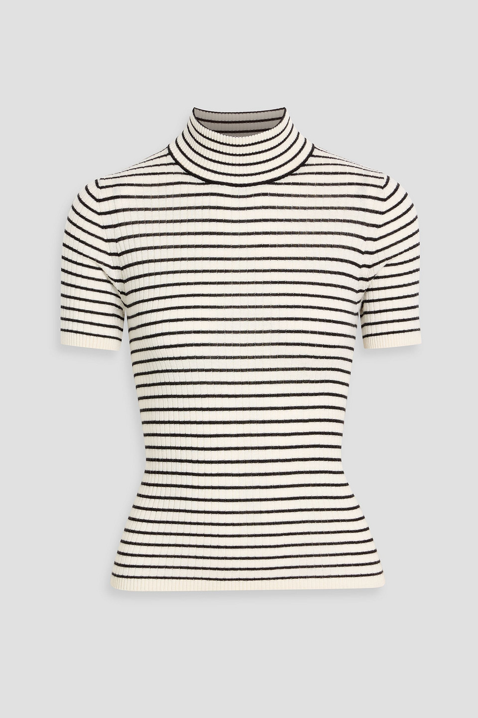 max mara - fiemme striped ribbed silk and wool-blend turtleneck top - white - xl