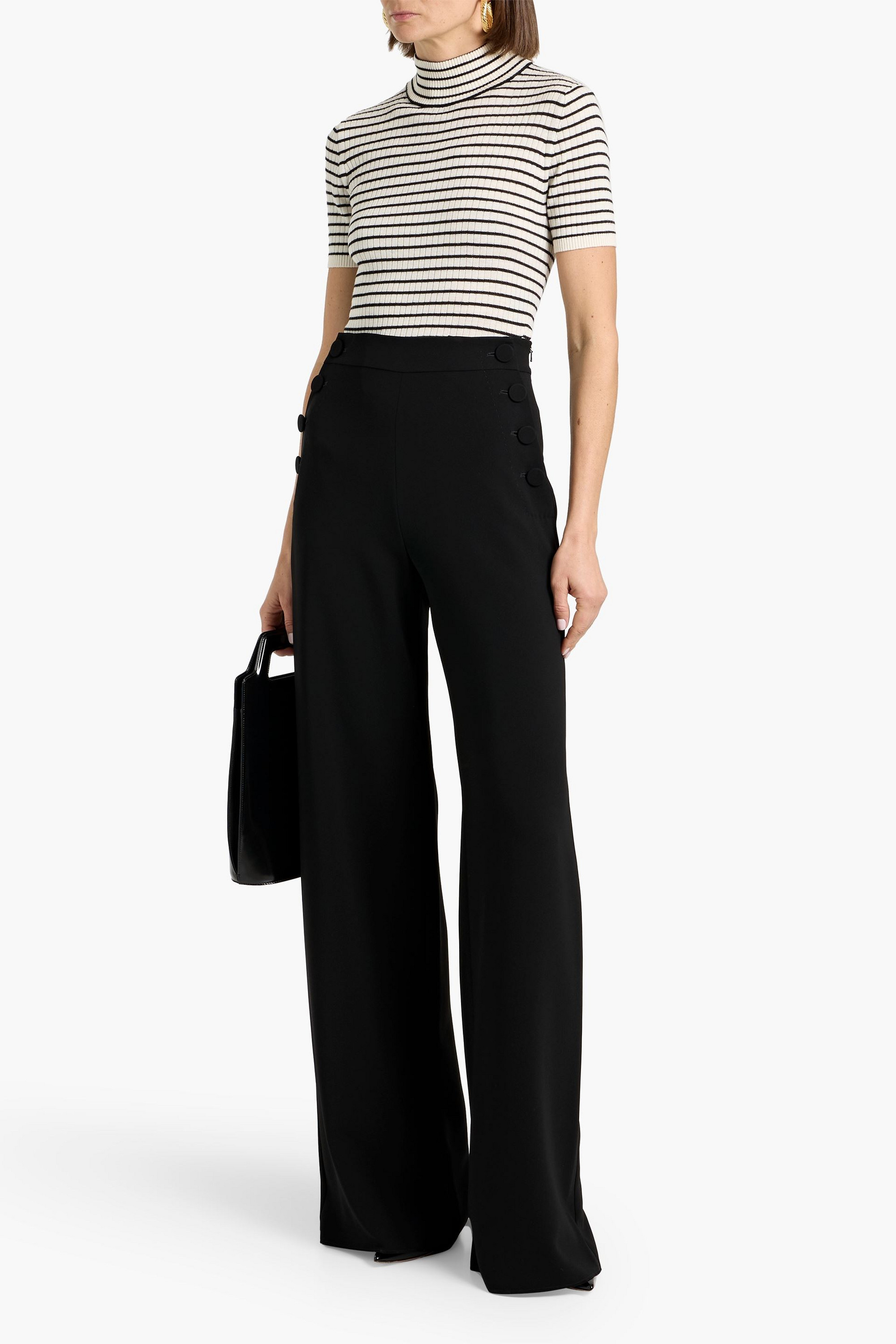 MAX MARA STUDIO Fiemme striped ribbed silk and wool-blend turtleneck top