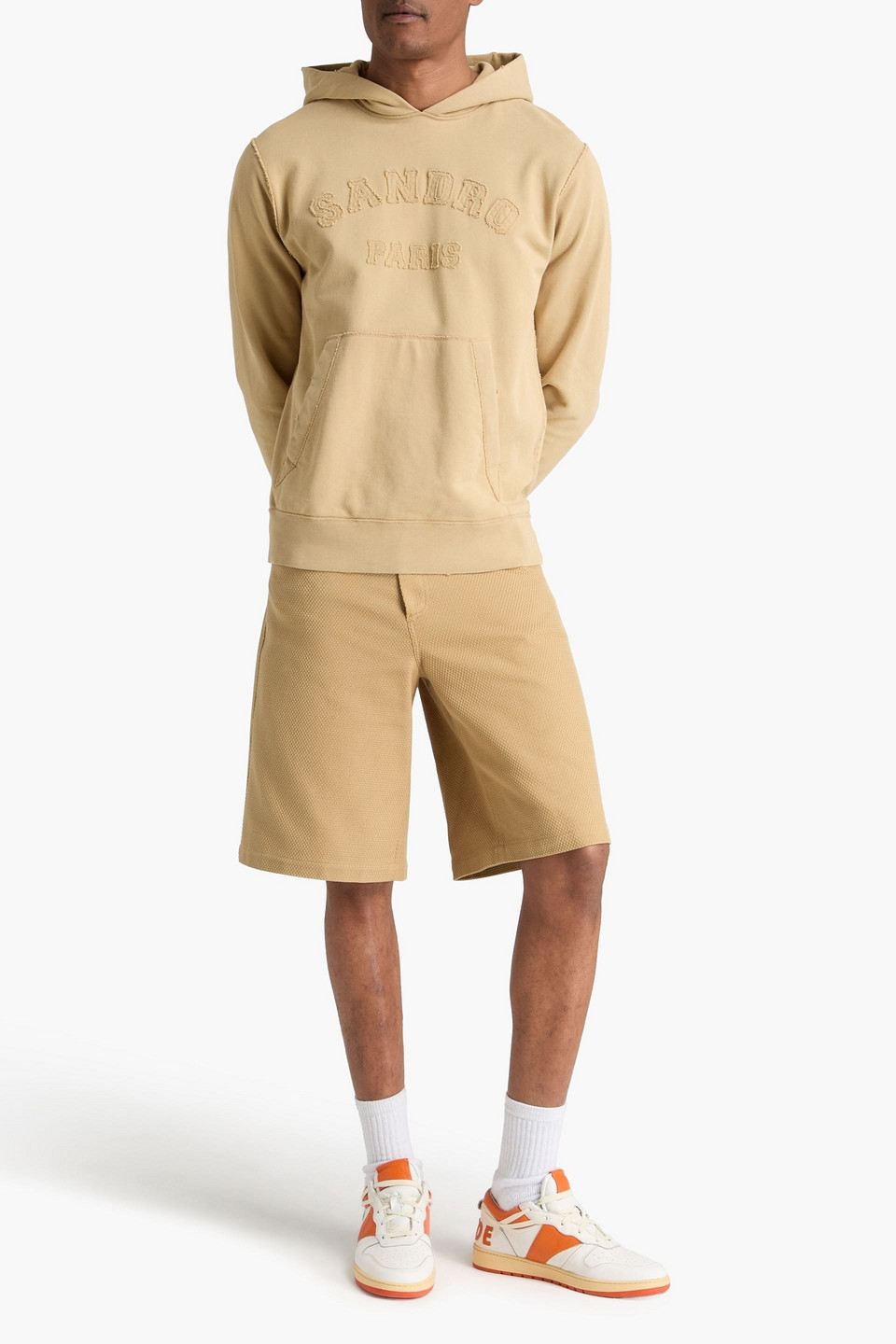  Sandro - Embroidered French Cotton-terry Hoodie - Neutral - S 