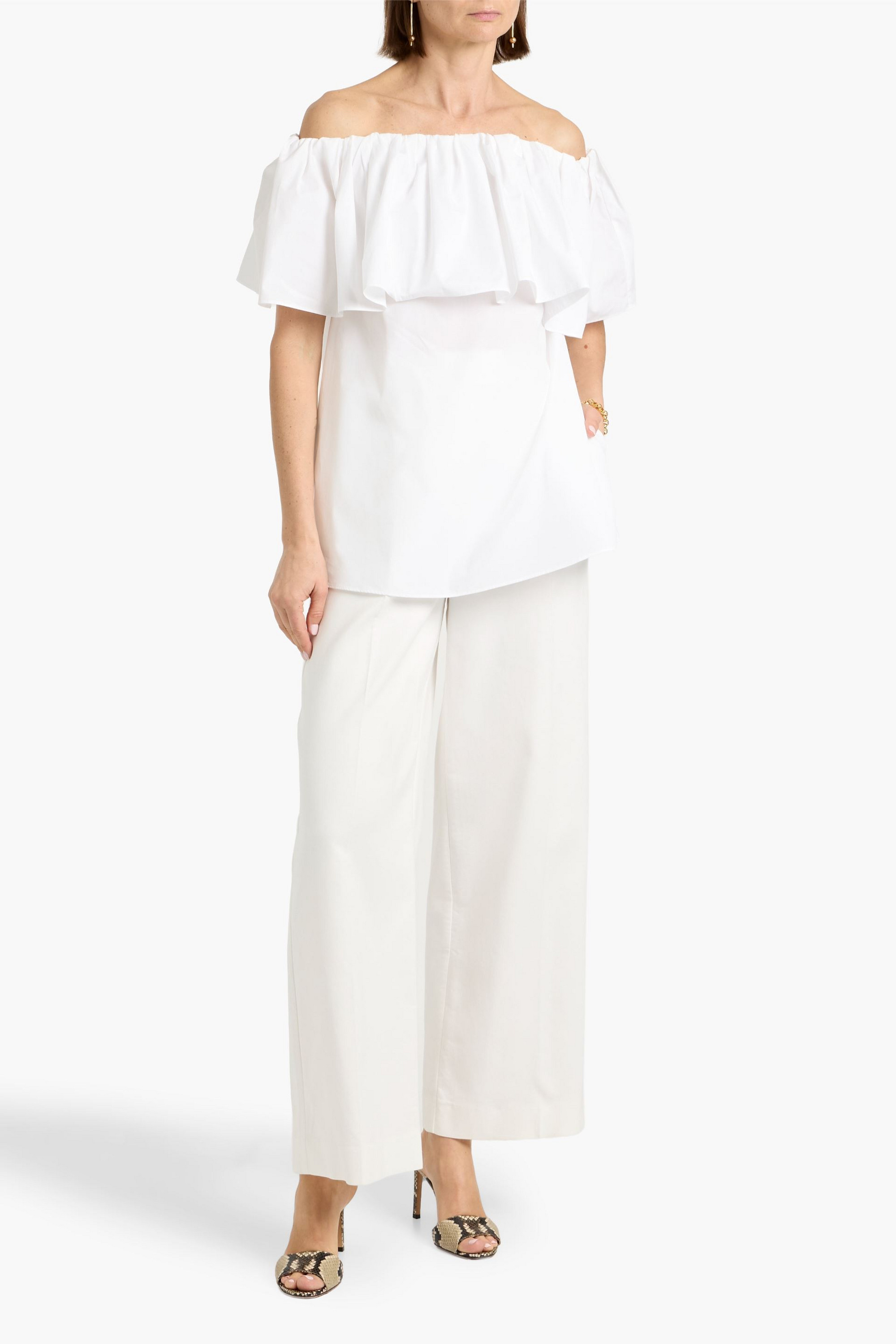 MAX MARA STUDIO Peccati off-the-shoulder ruffled cotton-poplin top