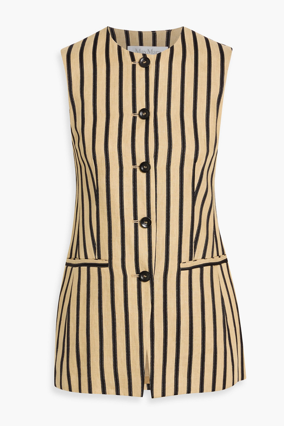 Max Mara Rodeo Striped Linen-blend Vest In Brown