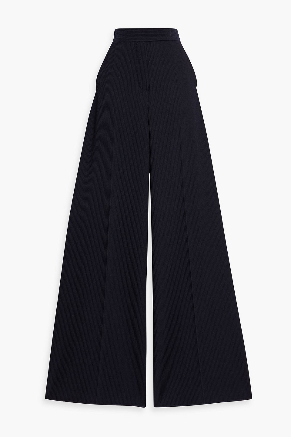 Max Mara Osol Ribbed Wool-blend Wide-leg Pants In Blue