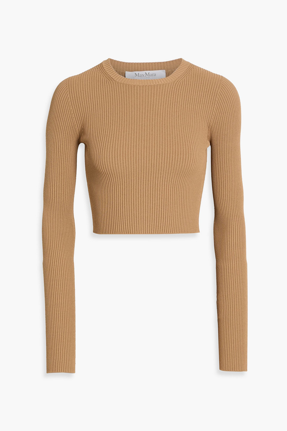 Max Mara Arcella Cropped Ribbed-knit Top In Neutral