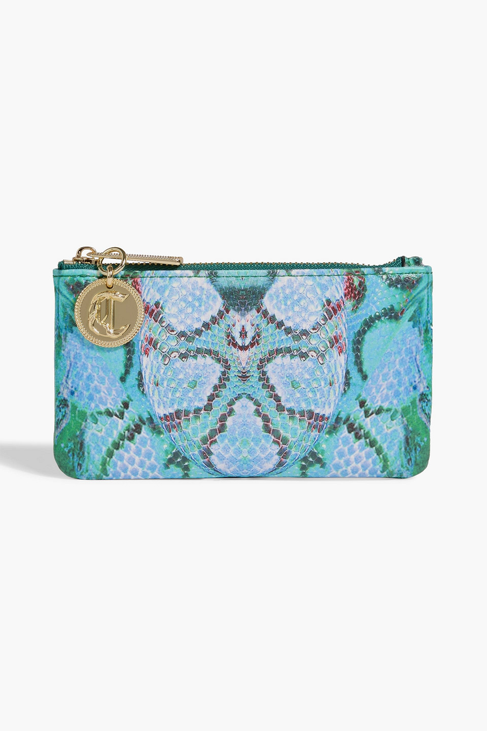 Camilla Printed Snake-effect Cardholder In Blue
