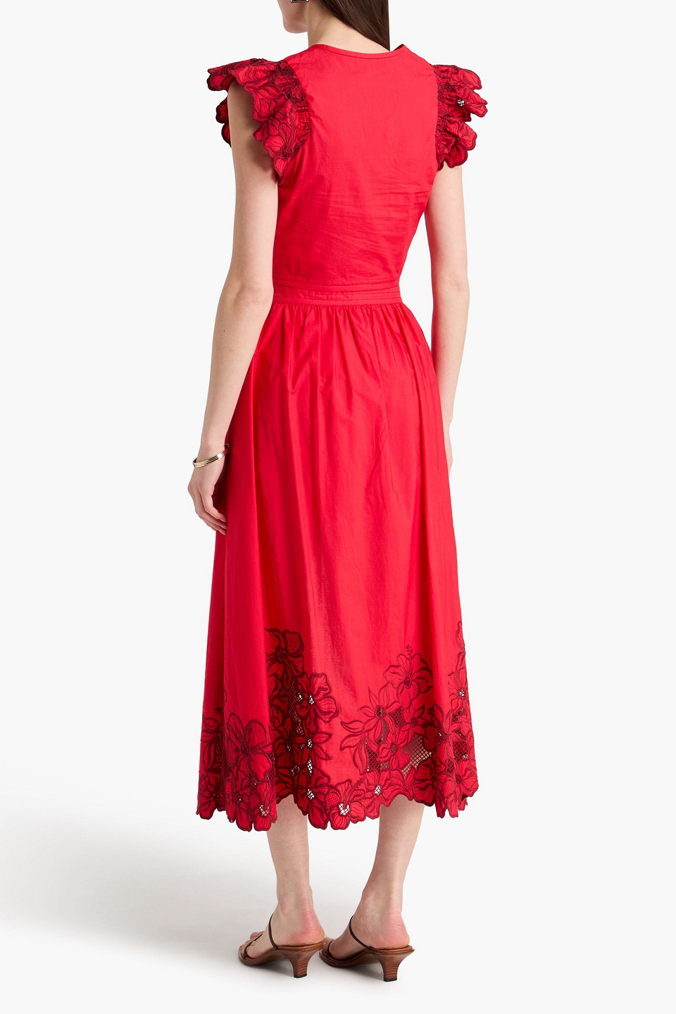  Sandro - Embroidered Cotton-blend Poplin Midi Skirt - Red - Fr 40 