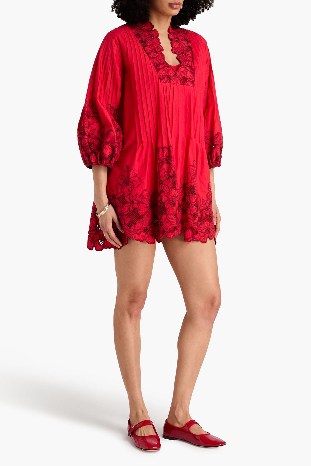 embroidered poplin mini dress Sanaly Mini Dress in Poplin White with Cherry Blossom Embroidery , Floral , Frill