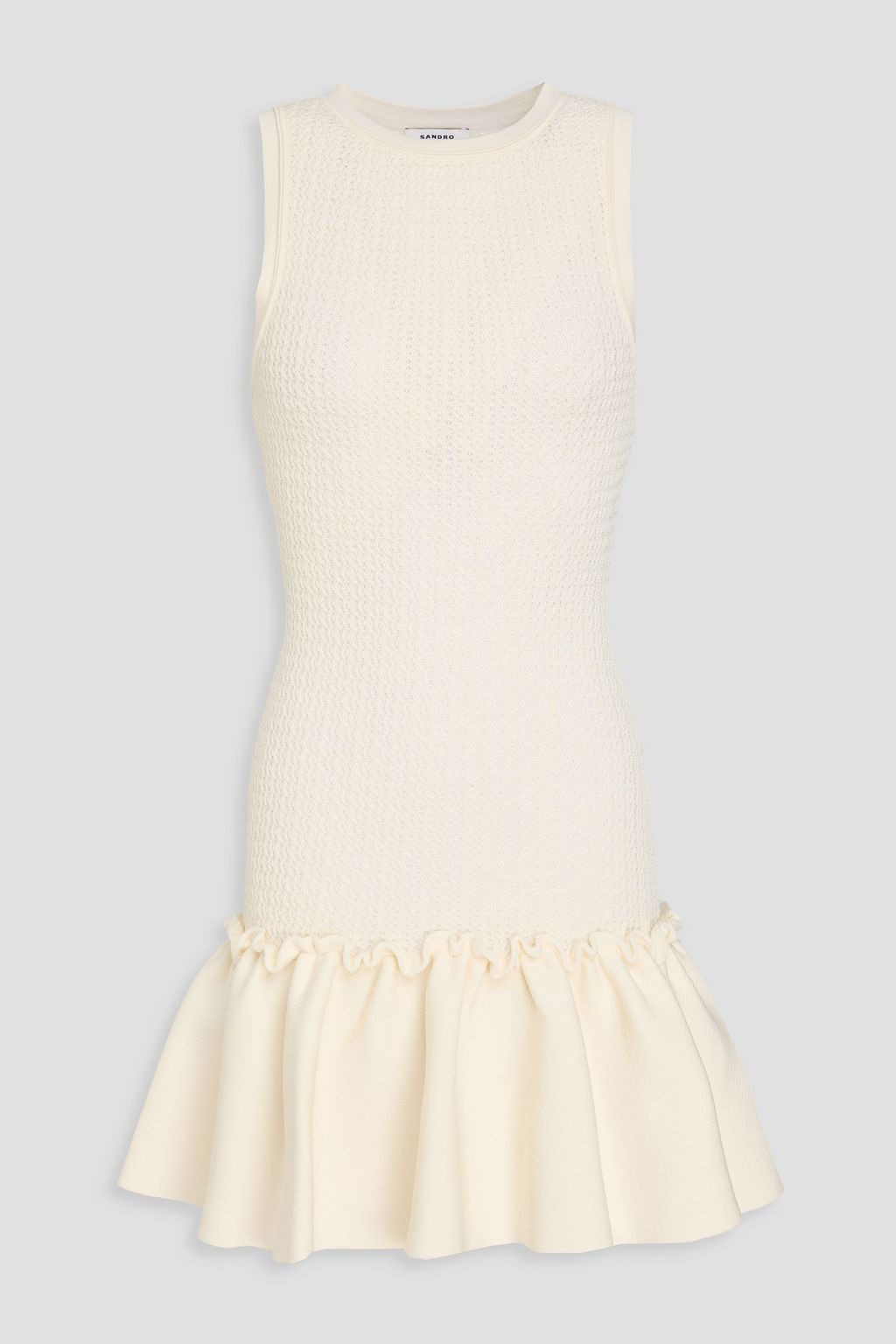 SANDRO Ruffled pointelle-knit mini dress | THE OUTNET SANDRO Ruffled pointelle-knit mini dress | THE OUTNET