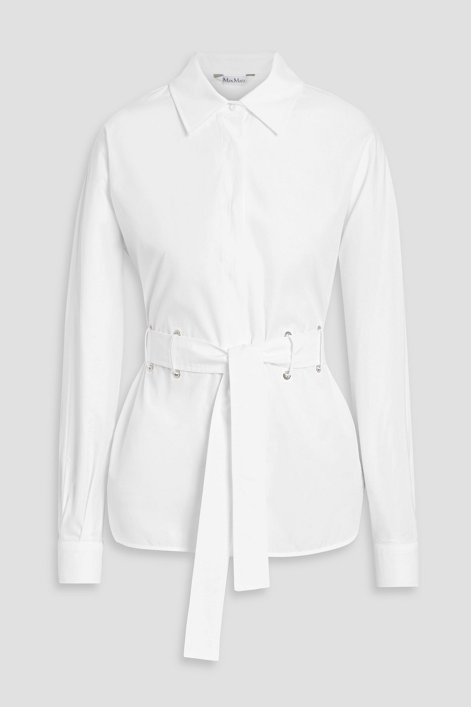 Max Mara Juglas Belted Cotton-poplin Shirt In White