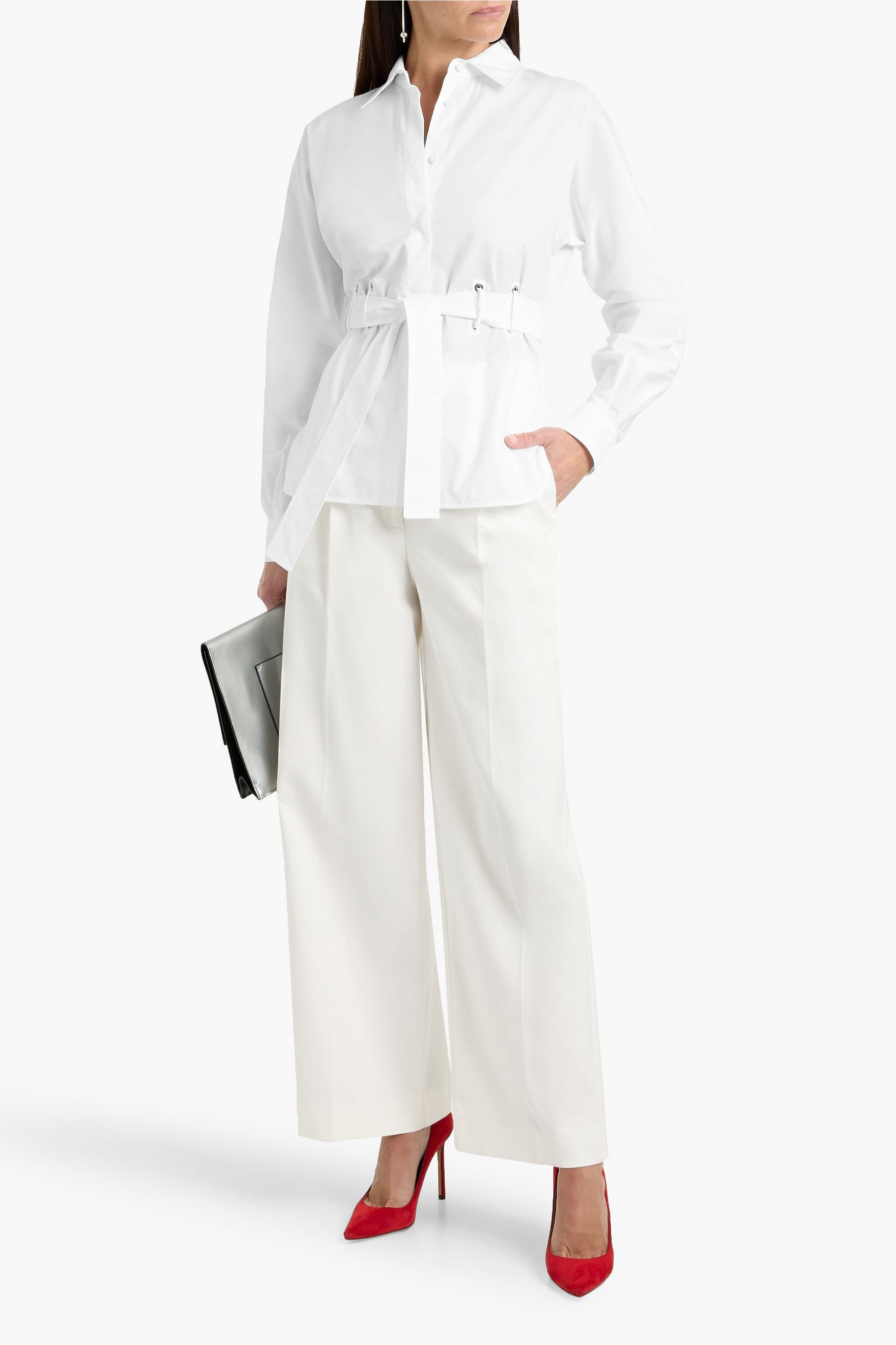 Max Mara Juglas belted cotton-poplin shirt